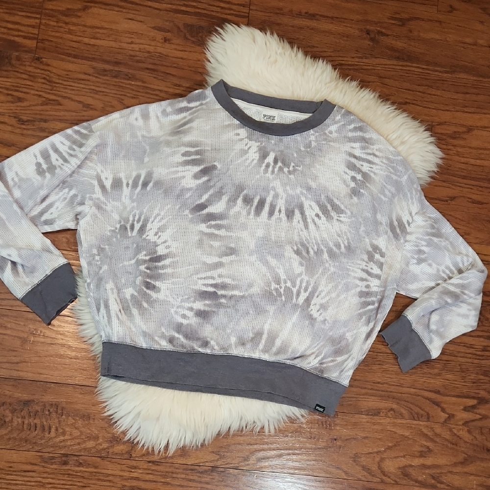 PINK Victoria's Secret Gray Mesh Tiedye Oversized Longsleeve